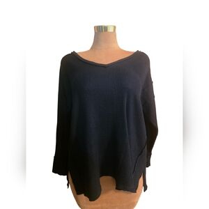 ​Wonderly Black Waffle Knit Thermal Top - Oversized V-Neck - Size LARGE OR XL